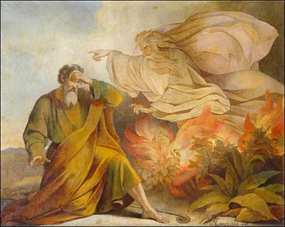 Dios aparece a Moisés en la Zarza Ardiendo.